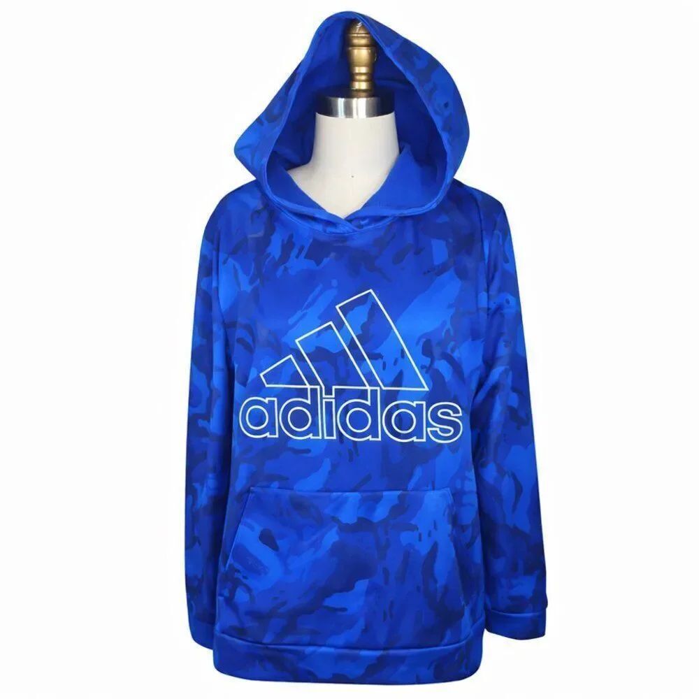 Adidas Blue Camo Pullover Hoodie XL 18/20 Youth Athletic Sweatshirt